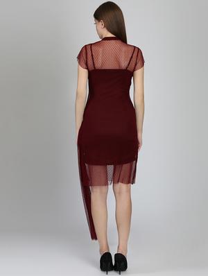 mandarin neck dobby asymmetric bodycon dress - 16701987 - Standard Image - 3
