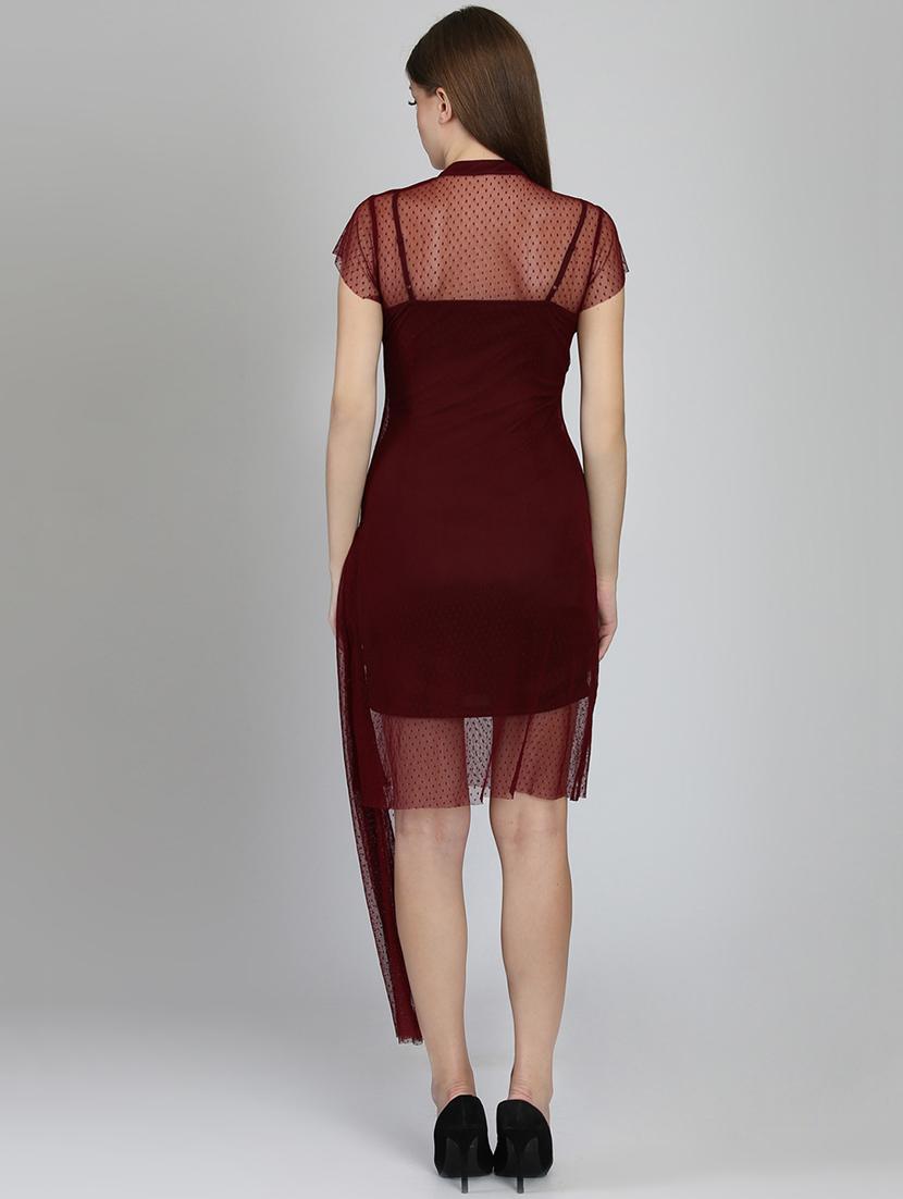 mandarin neck dobby asymmetric bodycon dress - 16701987 - Zoom Image - 3