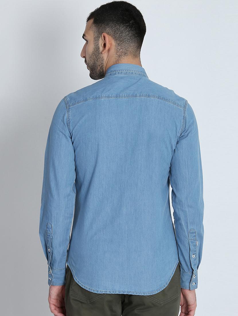 blue solid denim casual shirt - 16702012 - Zoom Image - 3