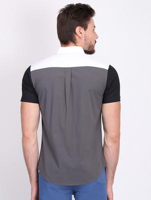 grey color block casual shirt - 16702125 - Standard Image - 3