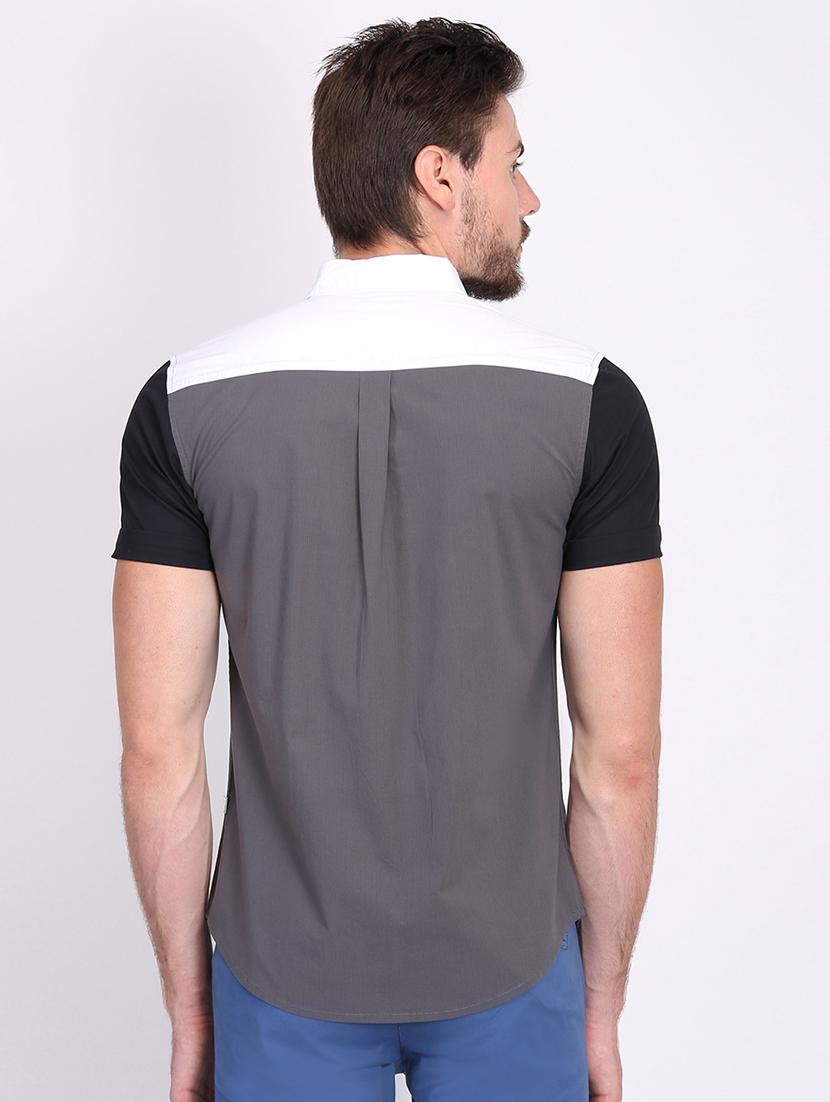grey color block casual shirt - 16702125 - Zoom Image - 3