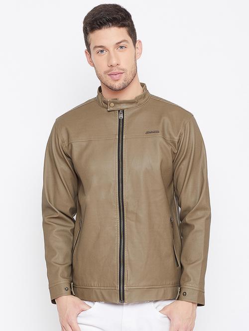 brown solid biker jacket - 16702304 - Standard Image - 1