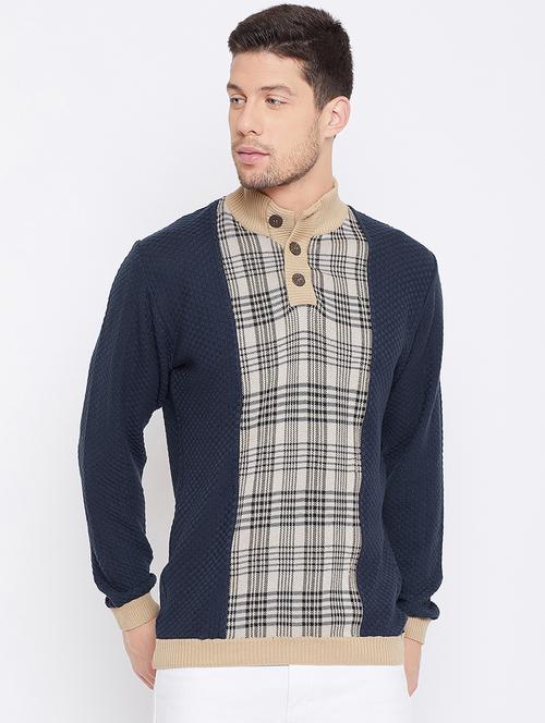 navy blue color block pullover - 16702314 - Standard Image - 1