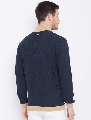 navy blue color block pullover - 16702314 - Standard Image - 3