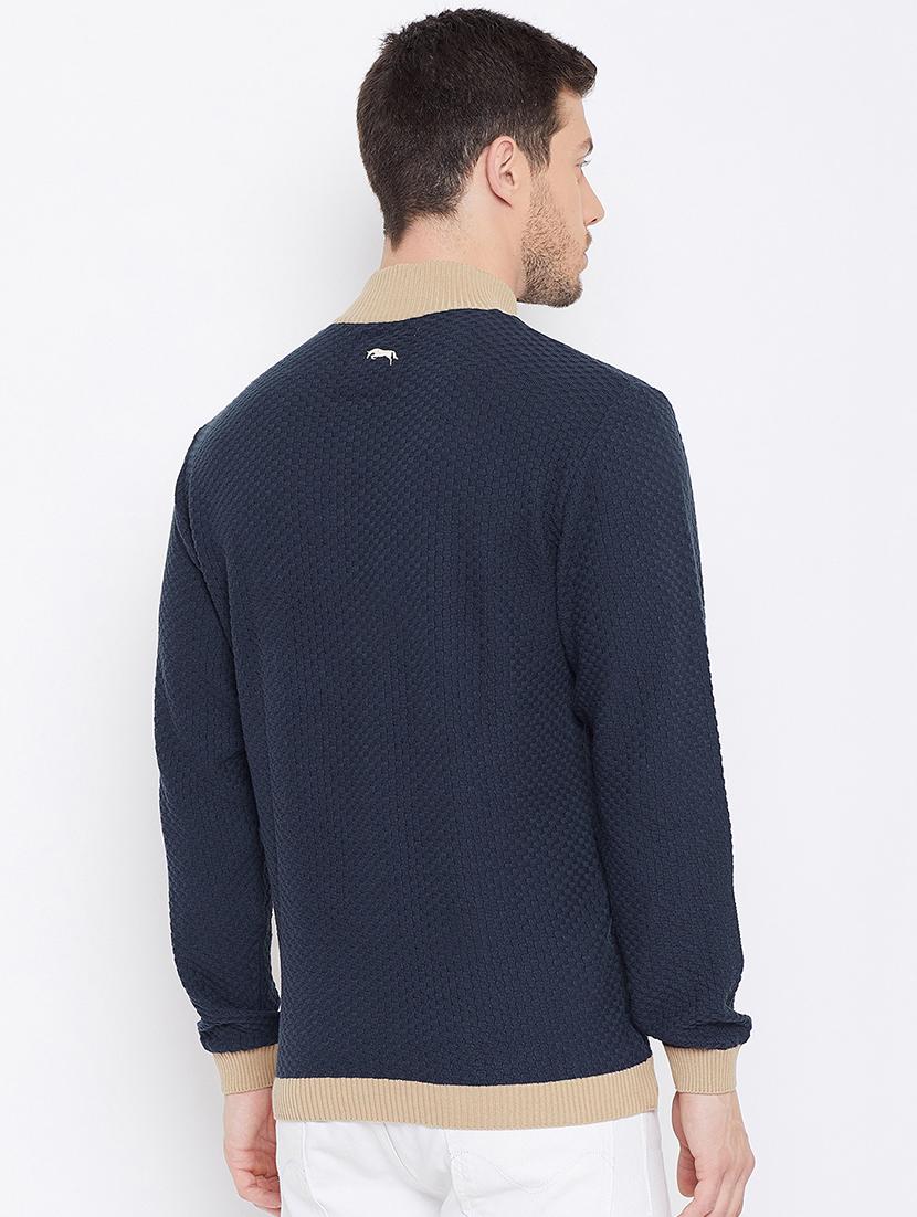 navy blue color block pullover - 16702314 - Zoom Image - 3