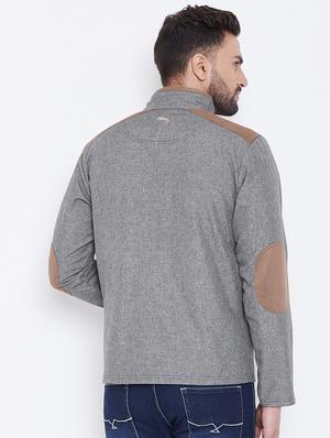 grey solid casual jacket - 16702358 - Standard Image - 3