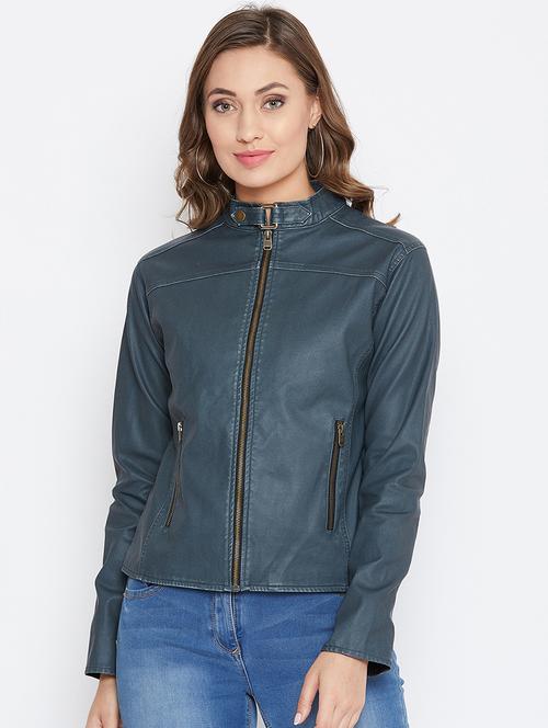 mandarin neck leather/leatherette jacket - 16702392 - Very Small Image - 1