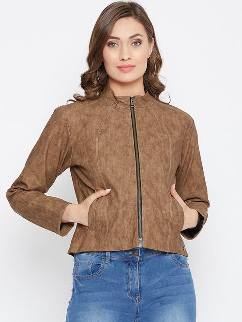 mandarin neck leather/leatherette jacket - 16702402 - Very Small Image - 1