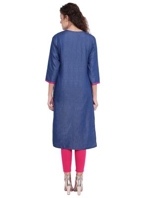 embroidered denim straight kurta - 16702755 - Standard Image - 3