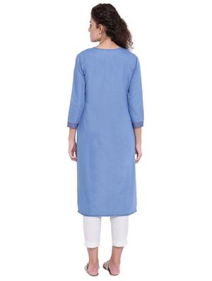 embroidered denim straight kurta - 16702761 - Standard Image - 3