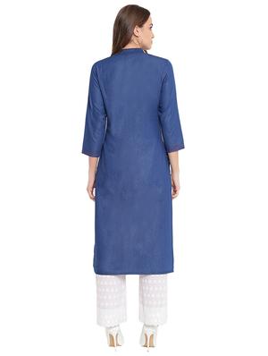 embroidered denim straight kurta - 16702763 - Standard Image - 3