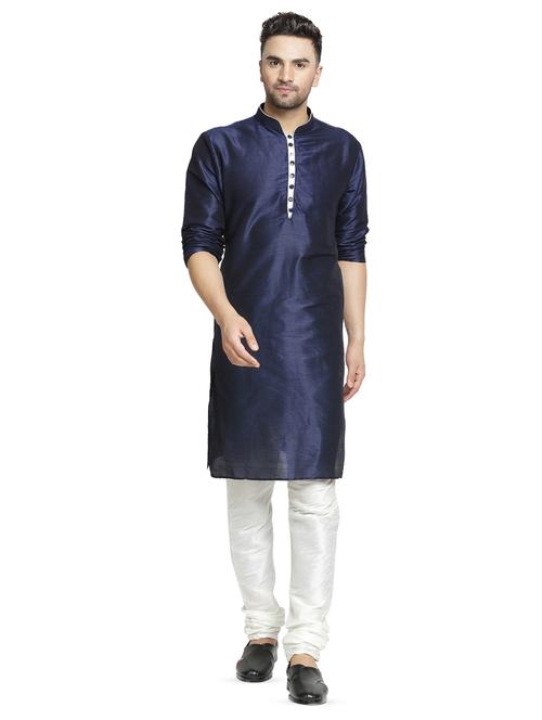 navy blue solid kurta pyjama set - 16705954 - Standard Image - 1