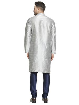 silver solid kurta pyjama set - 16705957 - Standard Image - 3