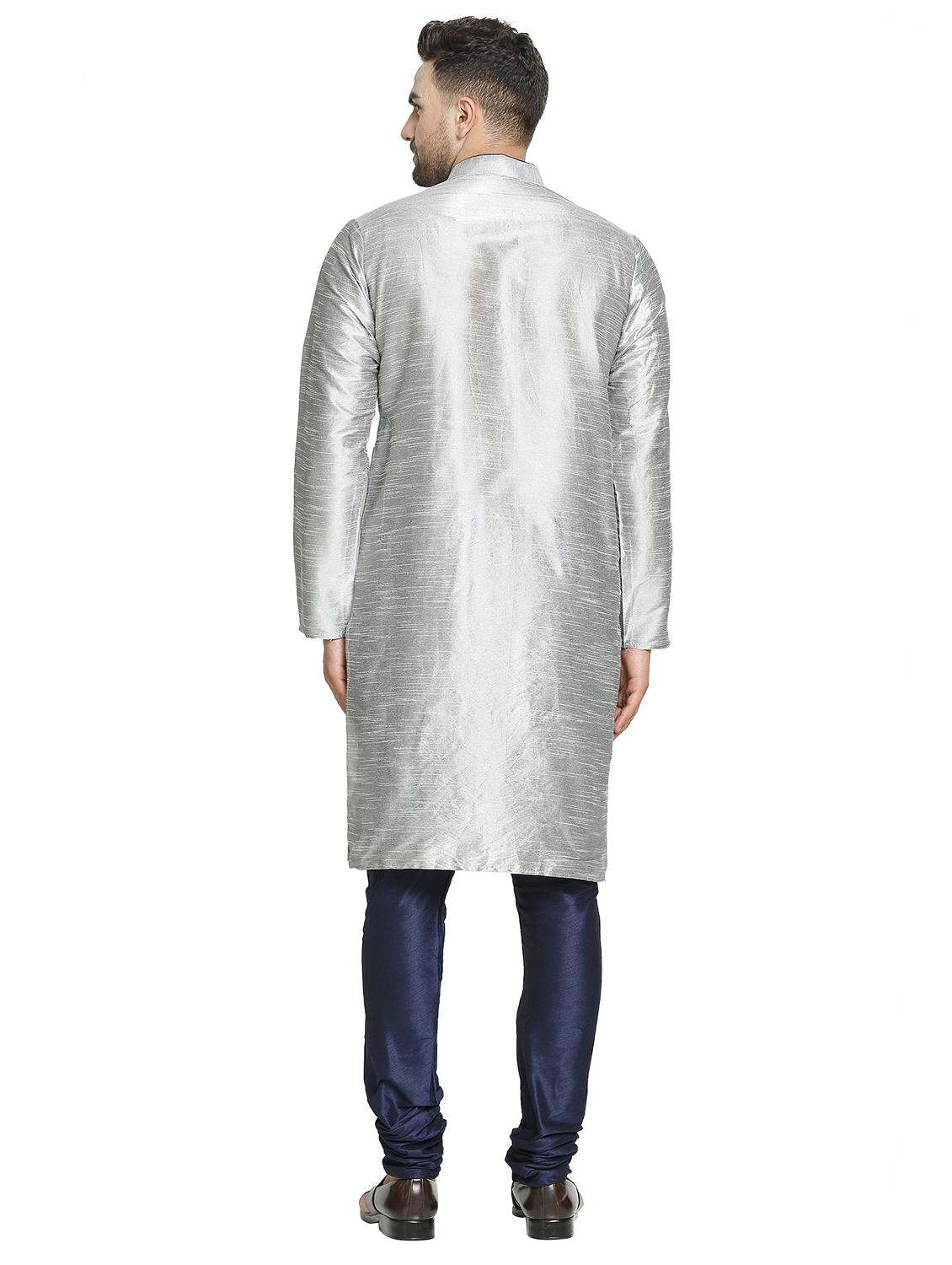 silver solid kurta pyjama set - 16705957 - Zoom Image - 3