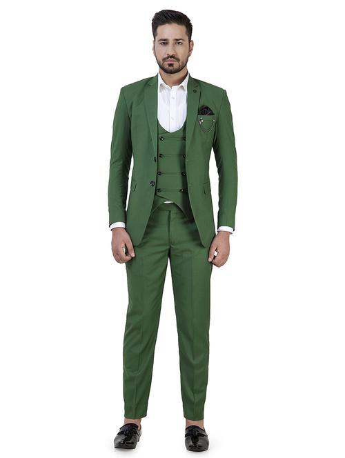 green solid three piece suit - 16706163 - Very Small Image - 1