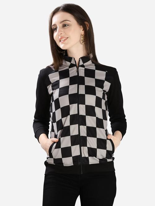 checkered sleeved mandarin neck jacket - 16706201 - Standard Image - 1