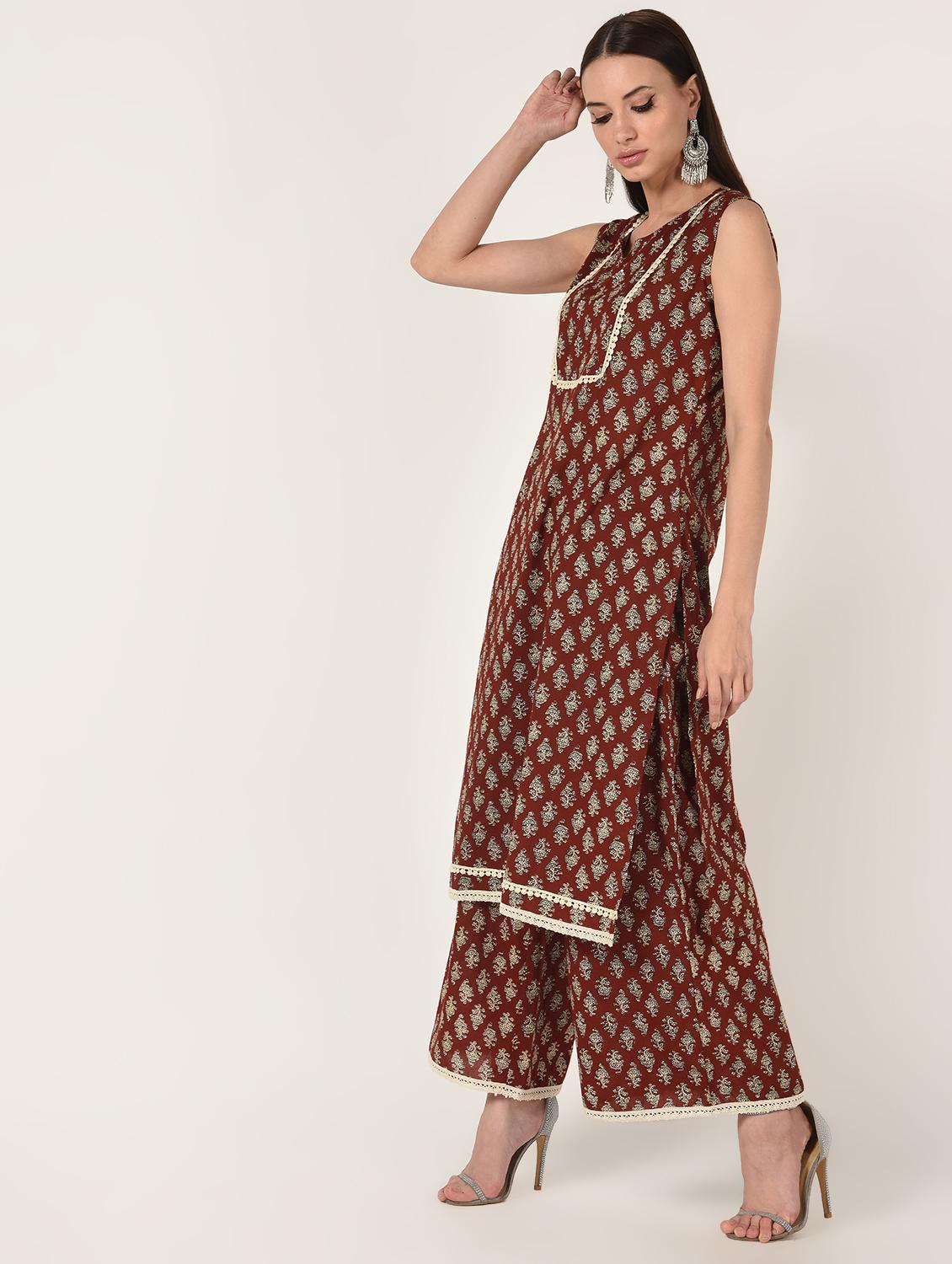 printed kurta palazzo set - 16708030 - Zoom Image - 3
