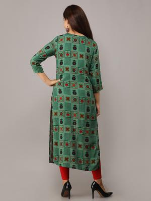 printed silk straight kurta - 16708856 - Standard Image - 3