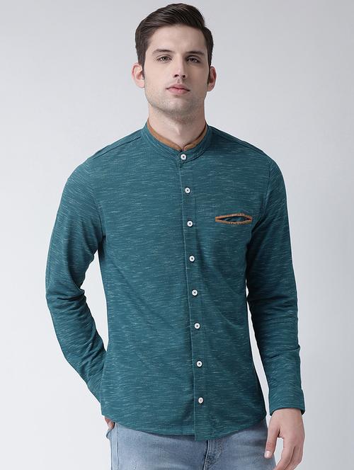 blue self design casual shirt - 16709432 - Standard Image - 1