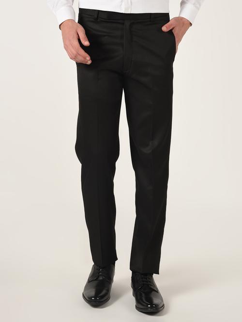 black solid flat front formal trouser - 16709825 - Standard Image - 1