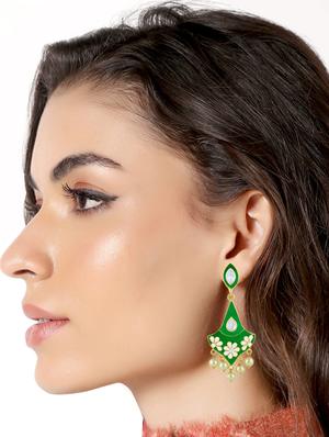 green metal drop earring - 16711450 - Standard Image - 3