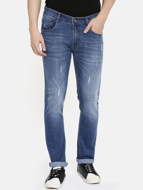 navy blue light washed ripped denim jeans - 16711806 - Standard Image - 1