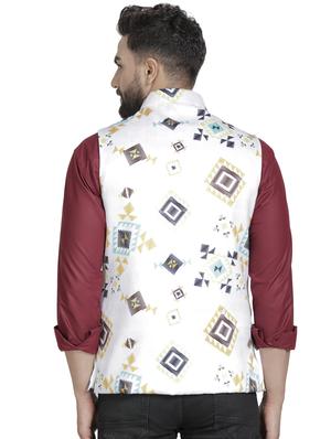 white printed nehru jacket - 16712161 - Standard Image - 3