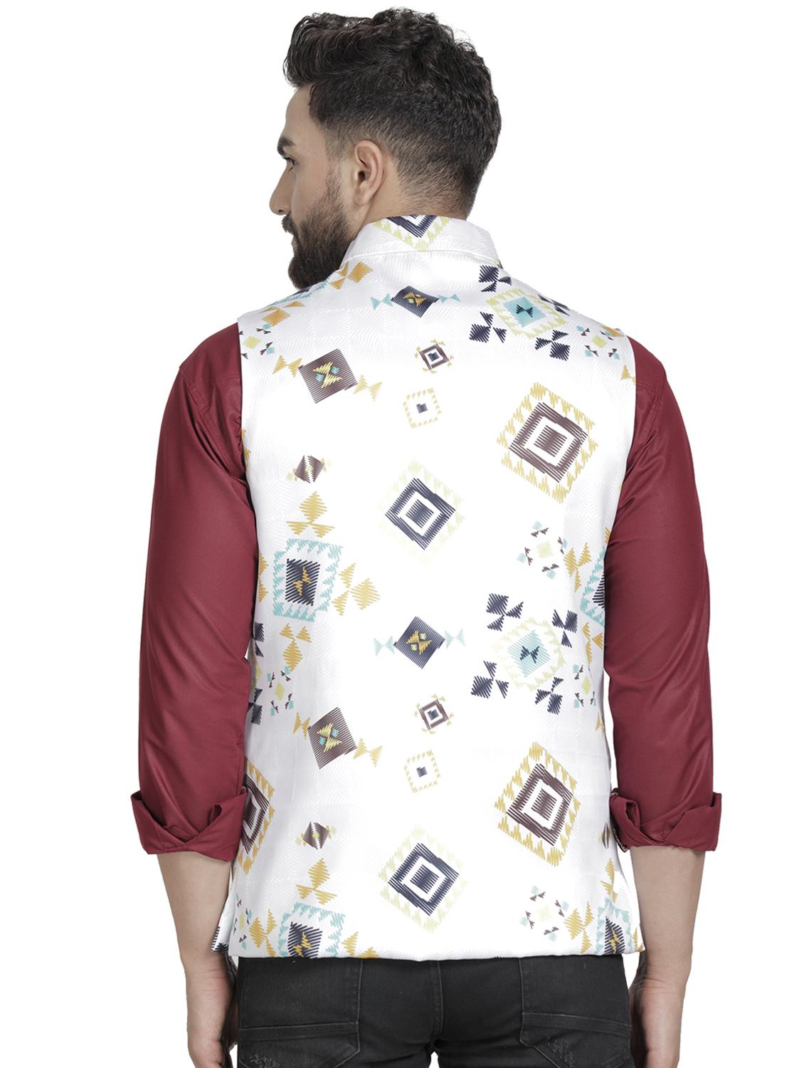 white printed nehru jacket - 16712161 - Zoom Image - 3