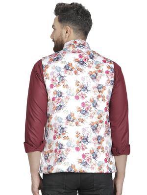 white floral printed nehru jacket - 16712162 - Standard Image - 3