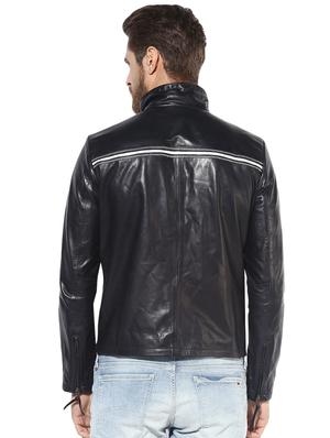 blue solid 100% lamb leather jacket - 16713620 - Standard Image - 3