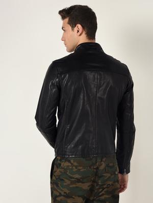 black solid 100% lamb leather jacket - 16713621 - Standard Image - 3