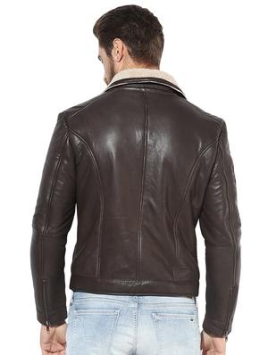 brown solid 100% lamb leather jacket - 16713625 - Standard Image - 3