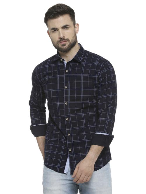 navy blue checkered casual shirt - 16713866 - Standard Image - 1