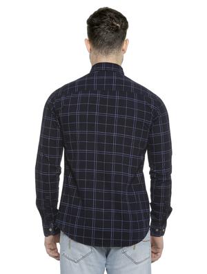 navy blue checkered casual shirt - 16713866 - Standard Image - 3