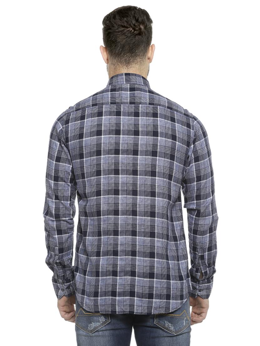 navy blue checkered casual shirt - 16713870 - Zoom Image - 3