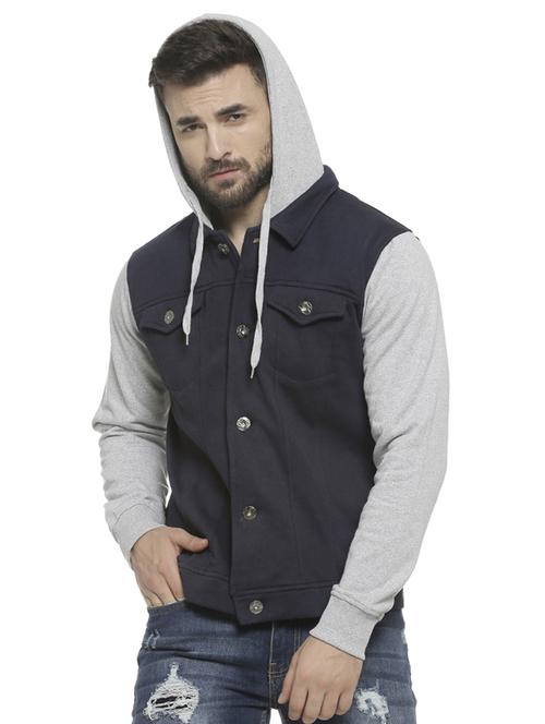 blue color block casual jacket - 16713888 - Standard Image - 1