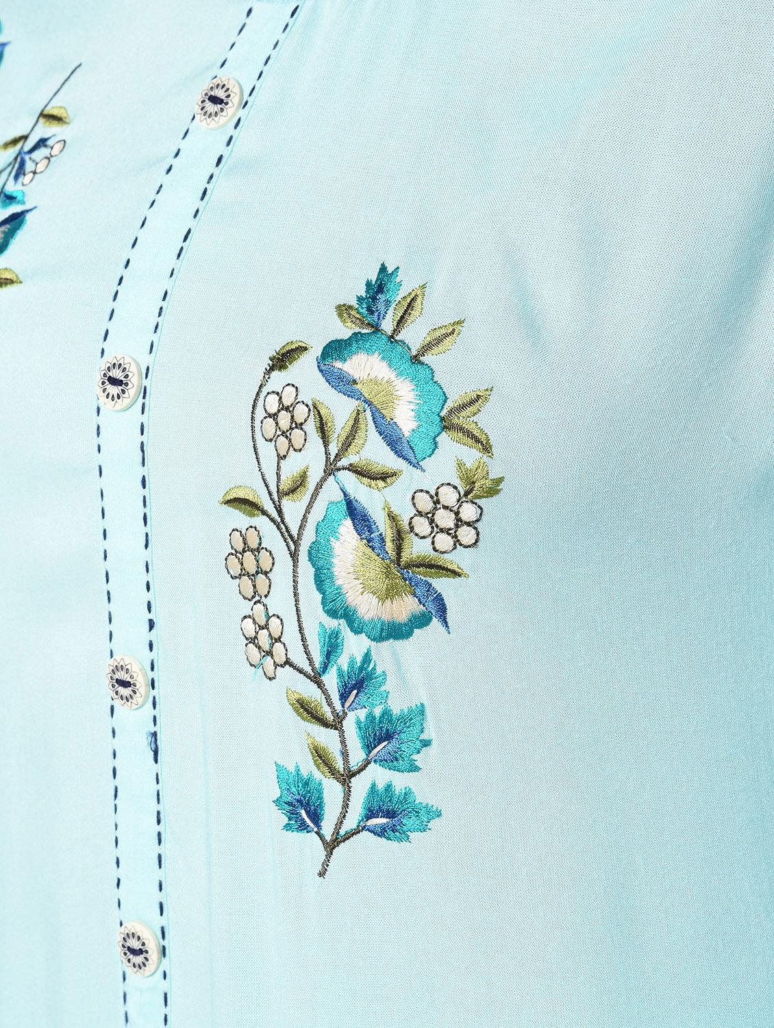 turquoise rayon kurta palazzo set - 16714195 - Zoom Image - 6