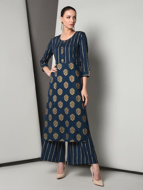 gold print kurta palazzo set - 16714196 - Standard Image - 1