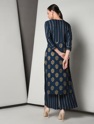 gold print kurta palazzo set - 16714196 - Standard Image - 3