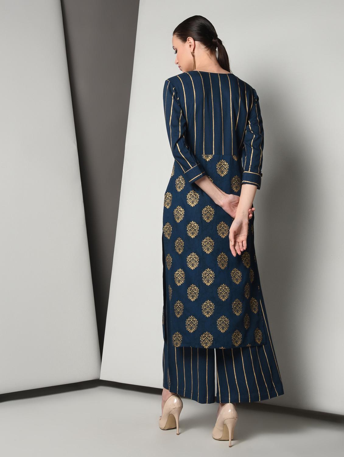 gold print kurta palazzo set - 16714196 - Zoom Image - 3