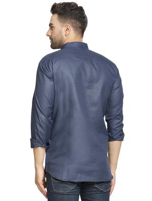 navy blue solid short kurta - 16714872 - Standard Image - 3