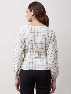 bishop sleeved checkered top - 16717129 - Standard Image - 3