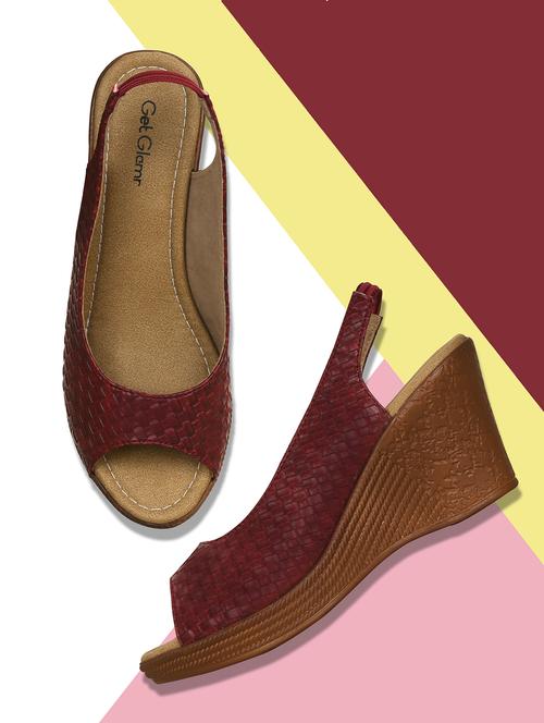 maroon back strap wedges - 16717324 - Standard Image - 1