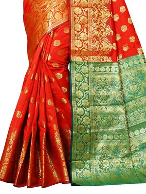 zari work bordered banarasi saree with blouse - 16717582 - Standard Image - 3