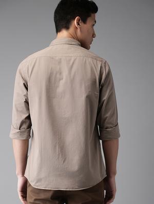 beige solid casual shirt - 16718723 - Standard Image - 3