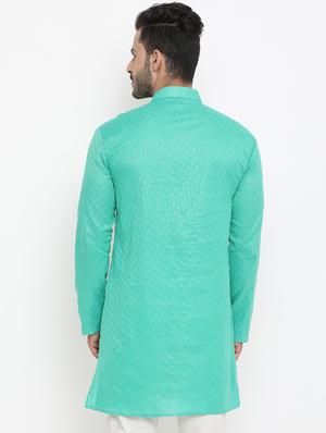 green jacquard medium kurta - 16718882 - Standard Image - 3
