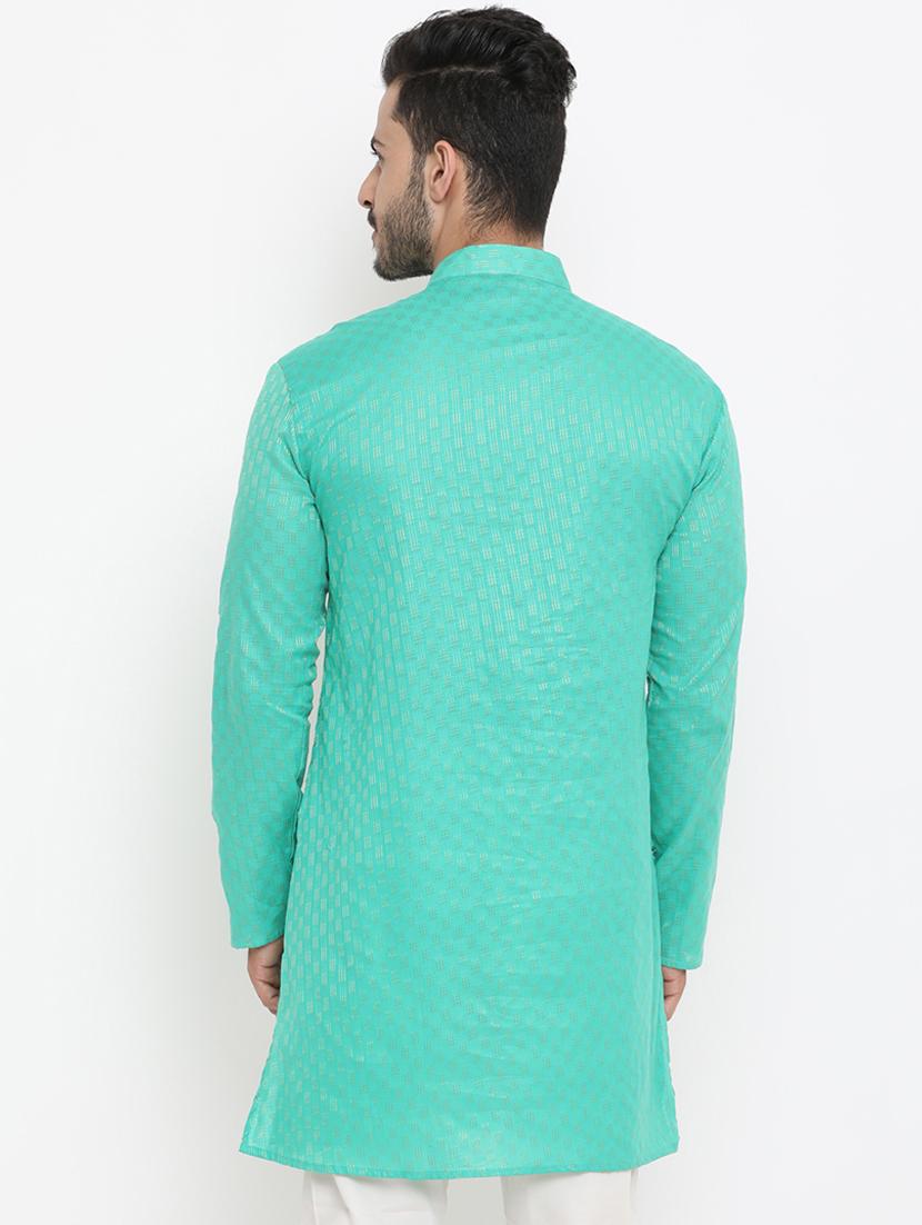 green jacquard medium kurta - 16718882 - Zoom Image - 3