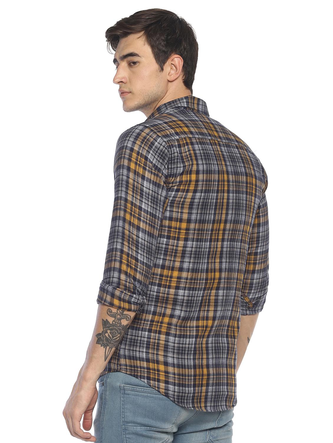 navy blue checkered casual shirt - 16721135 - Zoom Image - 3