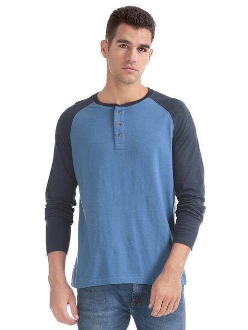blue color block raglan t-shirt - 16721348 - Standard Image - 1