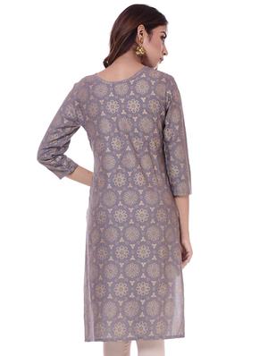 gold print straight kurta - 16723113 - Standard Image - 3